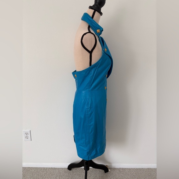 Michael Hoban North Beach Leather Vintage Blue Halter 1980’s Mini Dress Size 6 - Picture 9 of 16